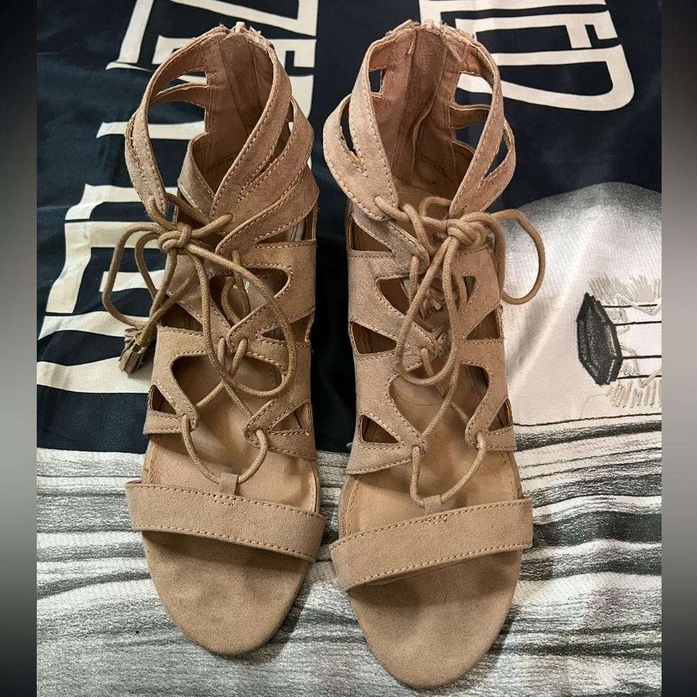 Women's Tan Lace-Up Sandals